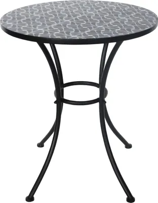 Produktbild von Gartentisch Celia rund Metall Ø 57 x H 68 cm Schwarz/Weiß Blumenmuster