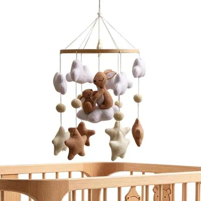 Productafbeelding van Babykamer Mobiel - Wiegdecoratie Sterrenwolk - Kind Kalmeren - Zachte Pluche Dieren - 260 gram - Boho Stijl