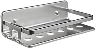 Produktbild von PromoHome® Rechteckiges Duschregal aus Edelstahl – Badezimmer-Organizer, 20 x 10 x 5,5 cm, Silber