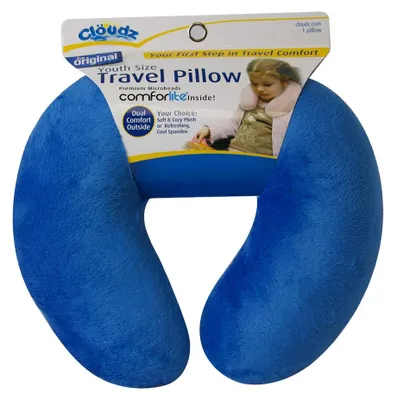 Immagine prodotto di Cuscino da viaggio per il collo, colore blu, con microperline, per bambini, ideale per i viaggi