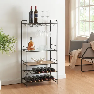 Zdjęcie produktu dla Stojak na wino 'Hustadvika' 120x61x33cm czarny/dąb