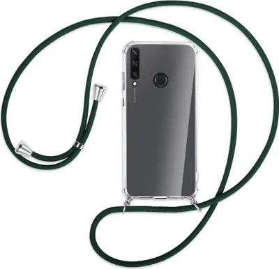 Produktbild von Handykette Backcover-Schutzhülle mit Band (Metall silberfarben) für Huawei Y6p - dunkelgrün