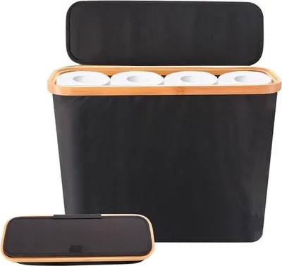 Produktbild von Toilettenpapierkorb mit Deckel – Aufbewahrung für Toilettenpapier – 1 Stück – schwarz – 40 x 20 x 33 cm