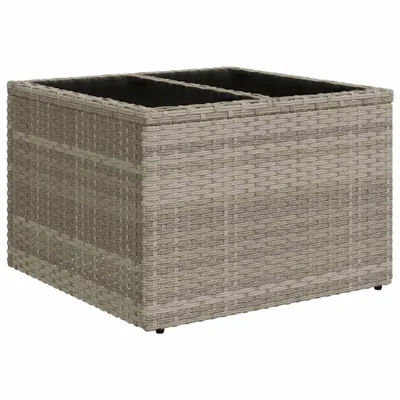 Zdjęcie produktu dla vidaXL Stolik ogrodowy ze szklanym blatem jasnoszary 55x55x37 cm z polirattanu