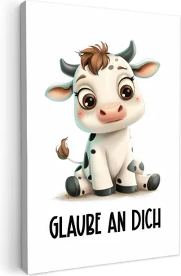 Produktbild von MuchoWow® - Leinwandbilder - Kuh - Weiß - Tiere - Glaube an dich selbst, Wandbild, Wanddeko Bilder Wohnzimmer, 20x30 cm