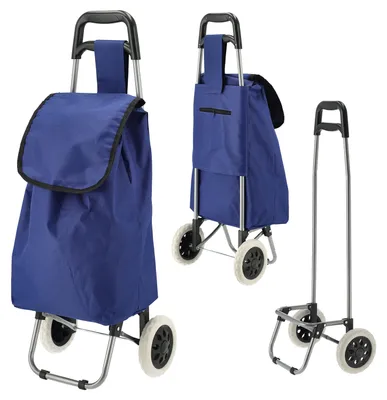 Produktbild von Einkaufstrolley blau Volumen 45L 40x92x20cm Polyester Metallgestell Einkaufswagen auf Rollen Rollwagen Transportwagen belastbar bis 25 kg Einkaufsbegleiter