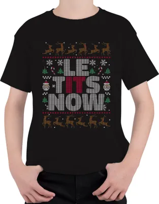 Produktbild von Le Tits Now lustiger Weihnachtsspruch - Ugly Christmas Sweater Weihnachten Uni Kinder T-Shirt, Schwarz, 140