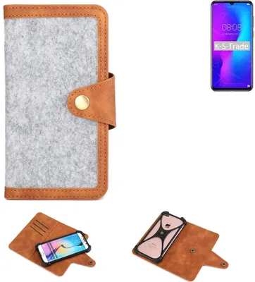 Produktbild von K-S-Trade Handyhülle kompatibel mit Doogee Y9 Plus Schutzhülle Filz-Hülle Kunst-Leder hellgrau braun (1x)
