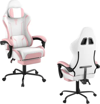 Produktbild von ROSEJANE Ergonomischer Gaming Stuhl mit Massagefunktion & Fußstütze, Komfortabler Gaming Sessel für Büro & Gaming, Verstellbare Rückenlehne mit Kopf- und Lendenstütze, Rosa