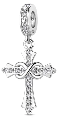 Image de Charm en argent sterling 925 représentant une pierre de naissance et une croix, pour bracelets