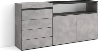 Produktbild von Kommode mit Schubladen, 157x35x75 cm, Für Schlafzimmer, Sideboard, Schrank, Zementgrau