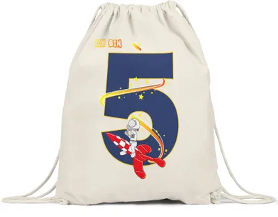 Produktbild von Ich Bin 5 Turnbeutel Gymsack 5. Geburtstag Weltall Astronaut Fans Rakete Geschenkidee 5 Jahre Alt