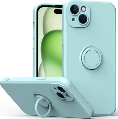 Produktbild von iPhone 15 Handyhülle, Ring Halter Ständer Kratzfeste Weiche Silikon schutzhülle für iPhone 15 hellgrün