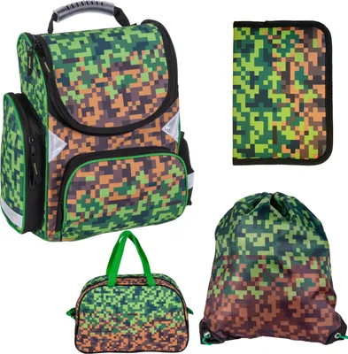 Produktbild von Set 4er GAME Schulranzen Ranzen Federmappe Turnbeutel Pixels Minecraft Motiv