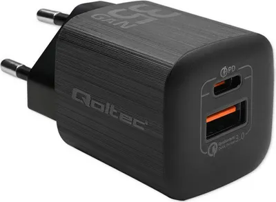 Produktbild von Qoltec 50764 Ladegerät für Mobilgeräte Laptop Tragbare Spielekonsole Powerbank Smartphone Smartwatch Tablet Schwarz AC Schnellladung Drinnen