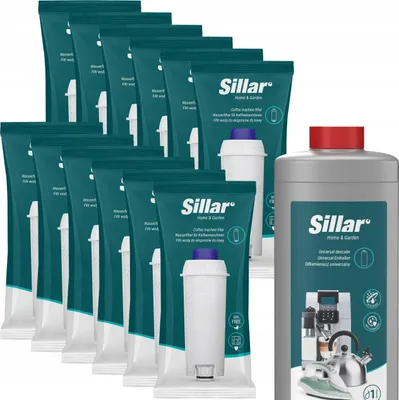 Obrázek produktu pro Sada pro údržbu kávovarů Sillar – 12 vodních filtrů + 1 l odstraňovače vodního kamene, kompatibilní s DeLonghi