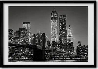 Produktbild von Bild - Bilder - Bilderrahmen - 70 cm x 50 cm - MDF-Rahmen, Wandkunst Manhattan bei Nacht
