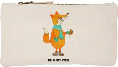 Produktbild von Mr. & Mrs. Panda kosmetiktäschchen Fuchs Keks Größe S Klein - Weiß - Geschenk, Kosmetiktasche, Liebe, Kulturtasche, Kekse, Etui, Stoffbeutel, Winter, Schlampermäppchen