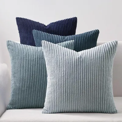 Produktbild von Topfinel 45x45 Kissenbezug blau 4er Set Kordsamt Dekokissenbezug Sofa Schlafzimmer