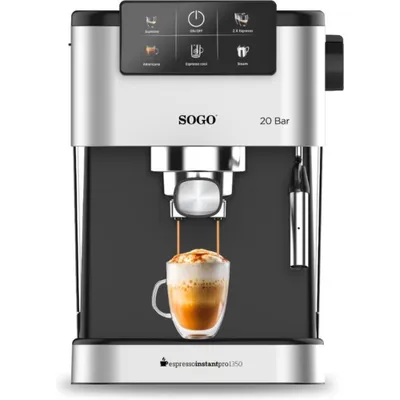 Image de Machine à espresso SOGO avec buse vapeur, machine à café adaptée aux capsules, aux dosettes et au café moulu, 5 variantes de café, écran numérique, 20 bars, 1350W