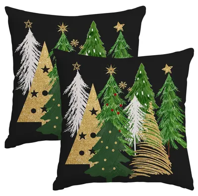Imagen del producto de Juego de 2 fundas de cojín decorativas con motivos navideños de árboles de Navidad