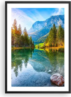 Produktbild von Gerahmtes Poster - Schwarzer Rahmen - Landschaft Berge Morgendämmerung - 50x70 cm - Wand Bild - Wanddeko - Wandbilder - Kunstposter - Wandposter - Bilderrahmen - Bilder - Kunstdruck - P2BPA50x70-4456