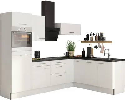 Obrázek produktu pro Rohová kuchyňská linka Optifit Rurik986 270 cm barva čela leskle bílá barva korpusu bílá v nesmontovaném stavu