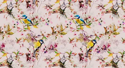 Produktbild von Tadessi Fototapete | Vögel | 5.00 m x 2.70 m | Rosa | Gelb | Wandbild | Digitaldruck