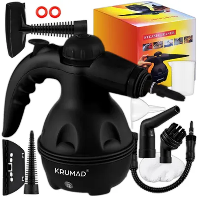 Zdjęcie produktu dla KRUMAD ręczny odkurzacz parowy 1000 W - 13-częściowy zestaw ze szczotką, kompaktowy odkurzacz parowy do kuchni, łazienki, okien, fug i tapicerki