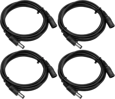 Produktbild von DC-Stromverlängerungskabel – Set mit 4 Stück – 5,5 mm x 2,1 mm – Stecker zu Buchse – Netzkabel für Überwachungskameras – LED-Streifen