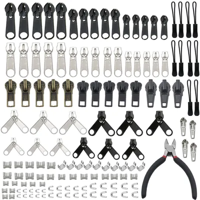Reißverschluss-Reparaturset mit Werkzeug, schwarz, Metall
