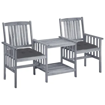 Image de vidaXL Chaises de jardin avec table de thé et coussins en bois massif d'acacia