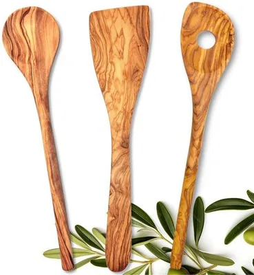 Zdjęcie produktu dla Zestaw drewnianych przyborów kuchennych Carthage | 30 cm | Łopatka, łyżka drewniana i łyżka do risotto | Przybory kuchenne | Zestaw drewnianych łyżek | Higieniczne, odporne na wysoką temperaturę i przyjazne dla środowiska