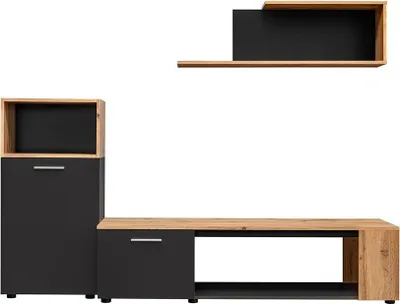 Immagine prodotto di Set di 3 mobili design per il tuo soggiorno collezione MOZES. Colori nero e rovere