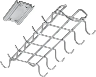 A metal rack with hooks and a separate mounting bracket, shown against a white background.