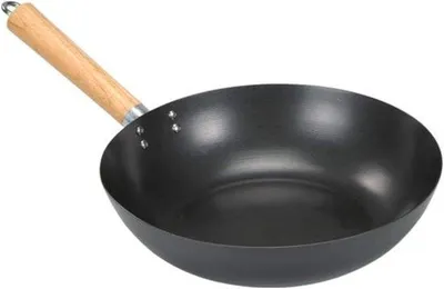 Immagine prodotto di Wok in acciaio - Cottura rapida - Fondo piatto - 30 cm - Nero - Acciaio al carbonio
