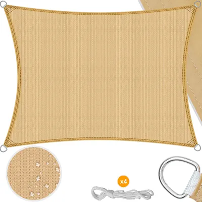 Produktbild von KESSER® Sonnensegel Sonnenschutz Windschutz | HDPE Gewebe | wasserabweisend & windabweisend | 5-Fach quer vernäht robust & stabil Schattenspender Garten Balkon Terrasse , Form:Rechteck, Farbe:Sand, Größe:2x4m