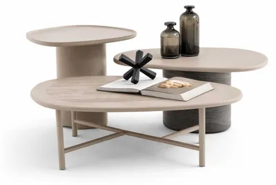 Immagine prodotto di Set moderno per soggiorno: divano, poltrona e tavolino da caffè rivestiti in tessuto beige