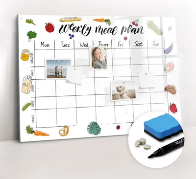 Produktbild von Magnetpinnwand Memoboard - Zubehörsatz - Schwarzer Marker + Schwamm + Magnete - 100 x 70 cm - Wöchentliches Menü