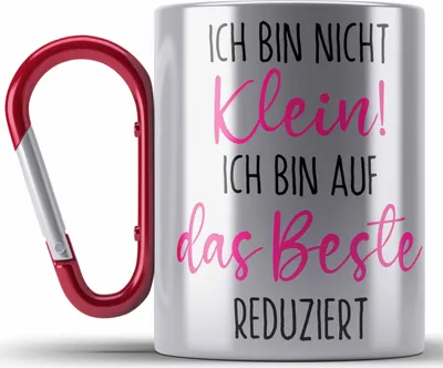Produktbild von Trendation - Lustige Edelstahl Tasse Karabiner Ich Bin Nicht Klein Ich Bin Auf Das Beste Reduziert Karabiner Edelstahl Tasse Karabiner Edelstahl Geschenk für Frauen Geschenkidee Freundin (Rot)