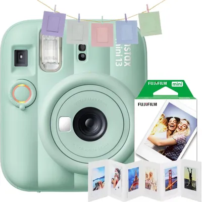 Produktbild von Fujifilm Instax Mini 13 Lagoon Green Sofortbildkamera inkl. Instax Mini Film 10 Fotos, Karton-Fotorahmen & Banner-Karte