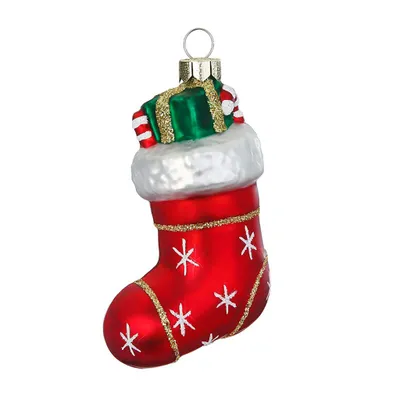 Produktbild von Christbaumschmuck Weihnachtsstrumpf Figur 7cm Glas Rot