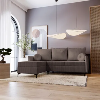 Produktbild von Eckofa L-Form Lion - Wohnzimmersofa mit Schlaffunktion & Bettkasten - Links - Braun & Poso 04