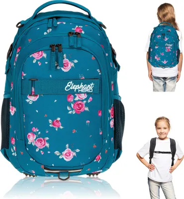 Produktbild von Schulrucksack Elephant Hero Signature Rucksack Schulmappe Mädchen 12847 Blue Flower - Blau Rose