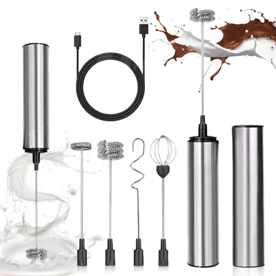 Milchaufschäumer, 3 Geschwindigkeiten, Edelstahl, 5 Schneebesen, USB