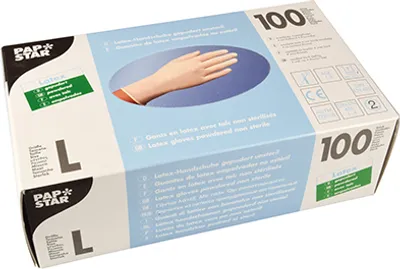 Produktbild von 100 Papstar Handschuhe, Latex gepudert weiss Größe L 12230