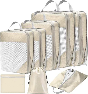 Produktbild von Famanu Reiseorganizer 8-teilig - Verpackungswürfel - Kompression - Kofferorganizer - Beige
