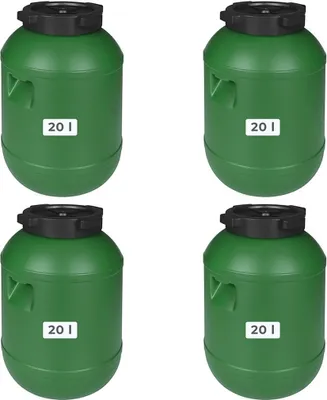 Produktbild von 4 Stück Weithalsfass Futtertonne Fasssilage Regen Fass Gepäcktonne 20 Liter mit Deckel grün