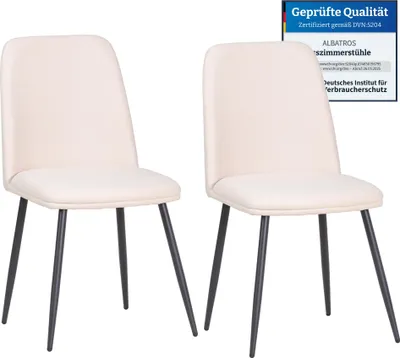 Produktbild von Albatros BONO Stoffstuhl Beige– 2er-Set Esszimmerstühle im modernen Retro-Design DEKRA-, pflegeleichter Stoffbezug