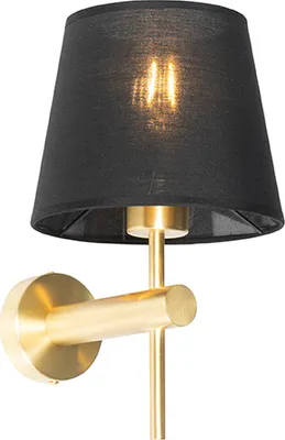 Produktbild von QAZQA - Moderne Wandleuchte schwarz mit Gold I Messing - Pluk I Wohnzimmer I Schlafzimmer - Textil Rund - LED geeignet E27